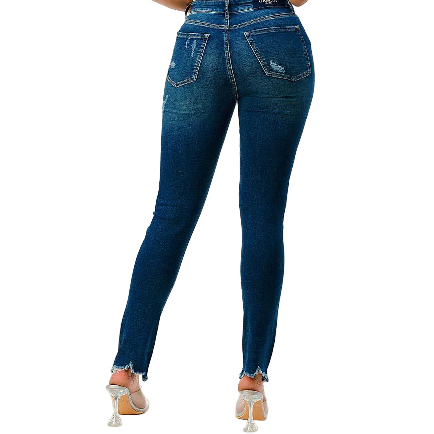 Grace in LA Women's Distressed Mid Rise Skinny Jeans