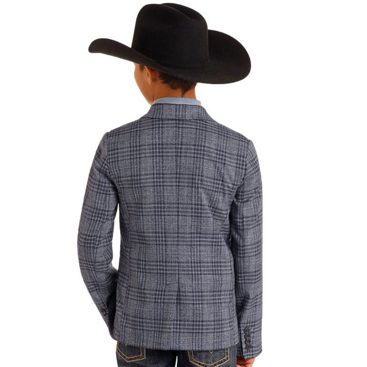 Rock & Roll Boy's Plaid Printed Sports Coat - Blue/Grey