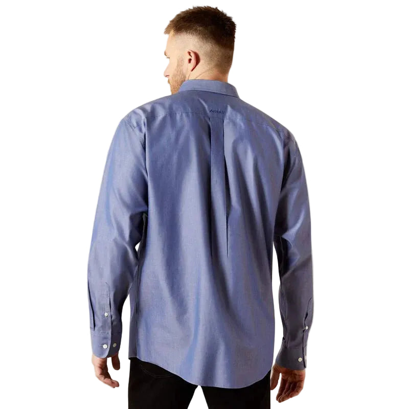 Ariat Men's Wrinkle Free Solid Pinpoint Oxford Long Sleeve Shirt - Blue - Irvine Tack & Western Wear