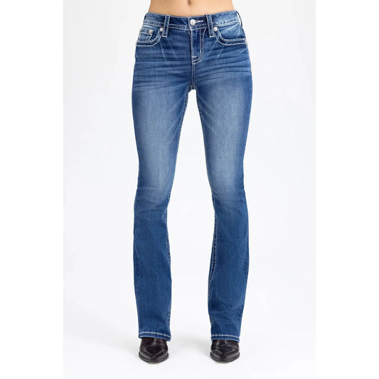 Miss Me Women's Midrise Meadow Boot Cut Jeans- Medium Wash
