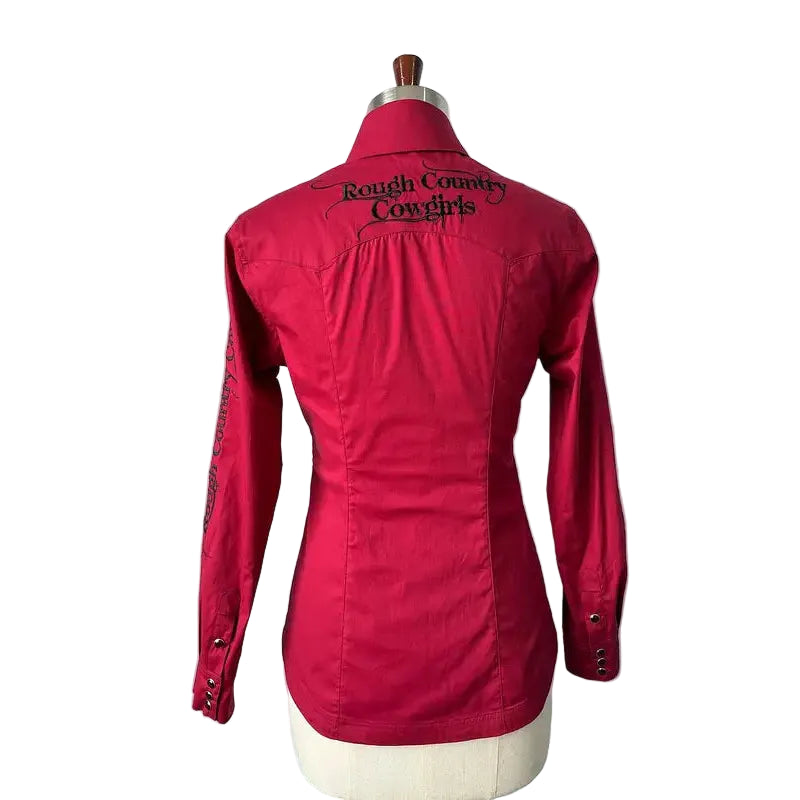 Rough Country Cowboys Ladies  Long Sleeve Snap Western Shirt- Red
