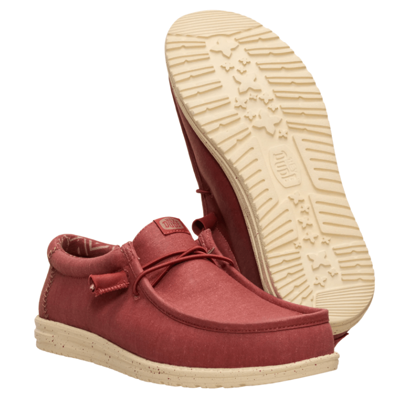 Hey Dude Men's Wally Stretch Canvas Shoes- Burnt Red/Boulder Tan