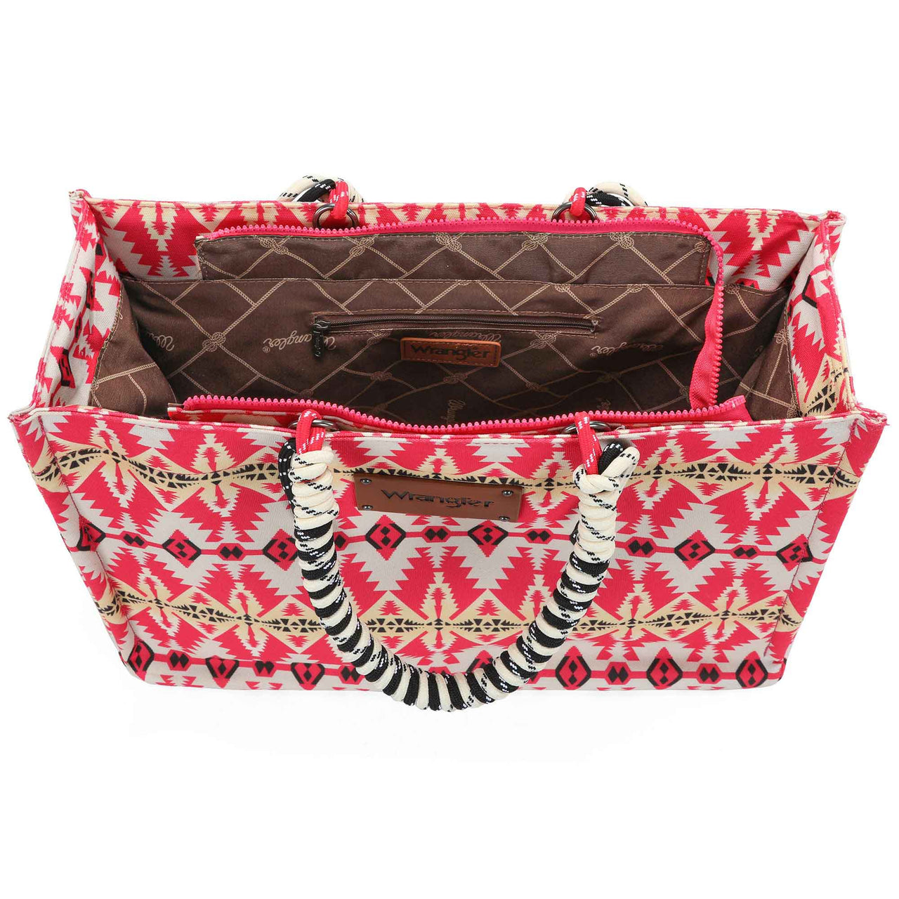 Wrangler Southwestern Print Oversized Tote Bag with Braided Handles - Hot Pink