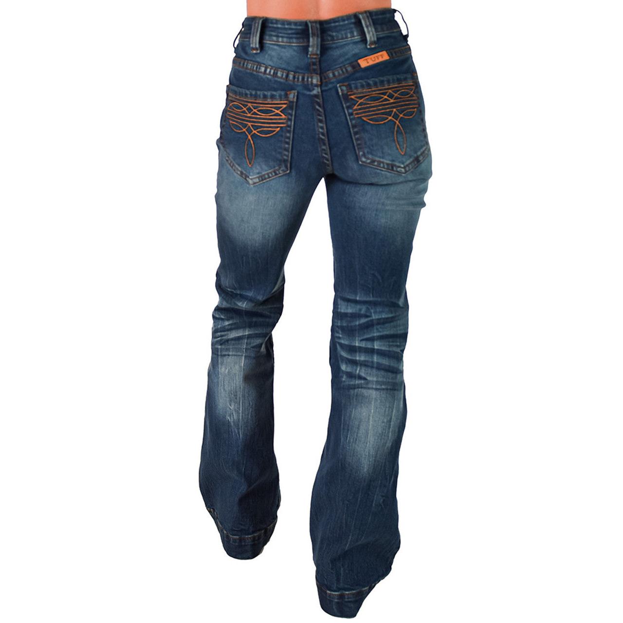 Cowgirl Tuff Women's Western Bootstitch  Trouser Jeans- Medium Wash