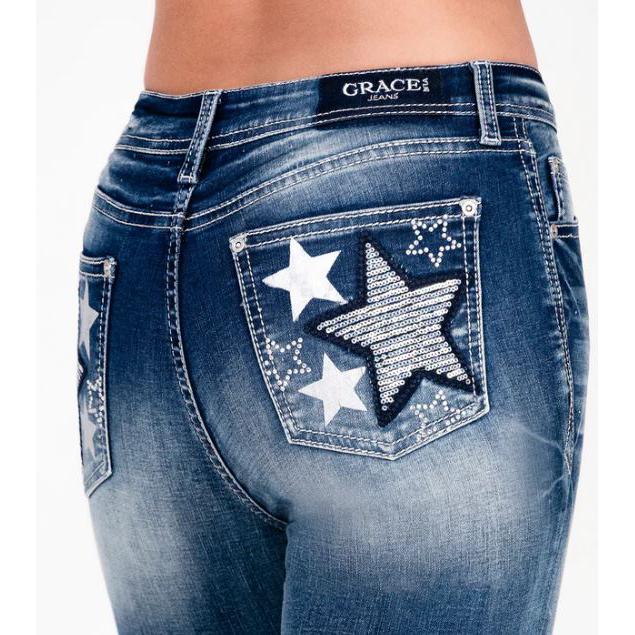 Grace in LA Women's Star/Sequins High Waist Jean