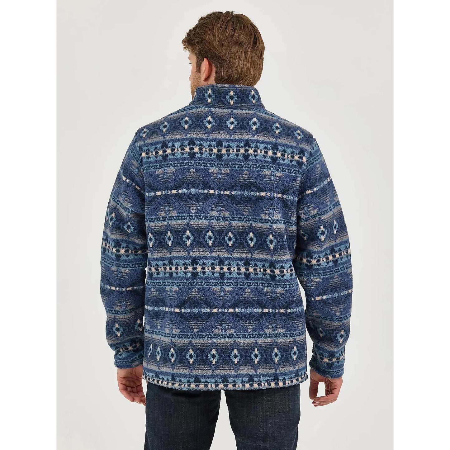 Wrangler Men's Heavyweight 1/4 Zip Sherpa Pullover- Vintage Indigo