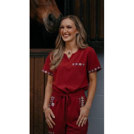 Spurrin' Scrubs Aztec Jogger Pants- Maroon