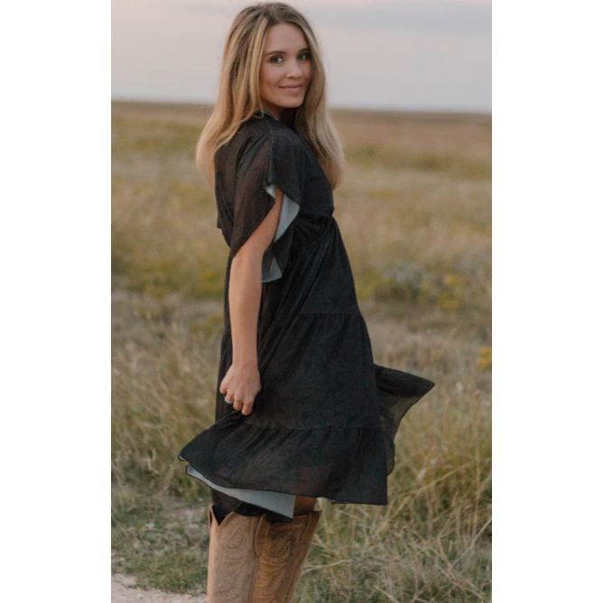 Sterling Kreek Mid Sleeve Tooled in Black Dress