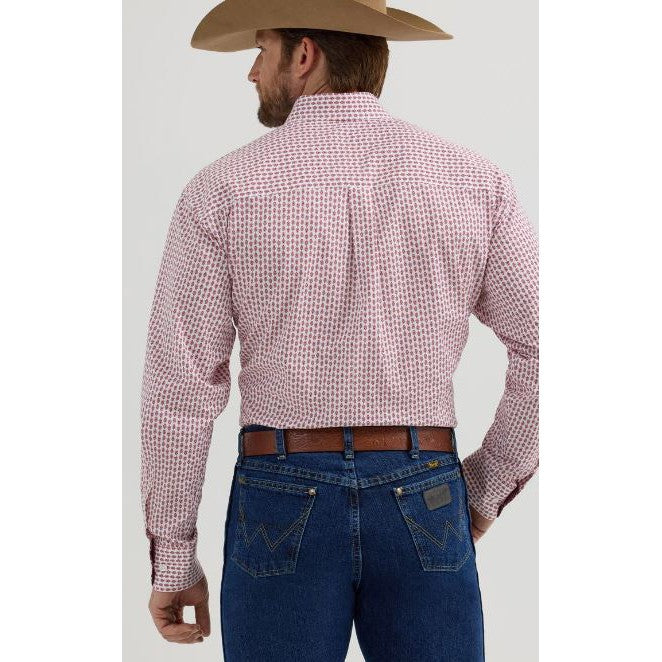 Wrangler Men's George Strait 1 Pocket Long Sleeve Shirt - Red Pattern