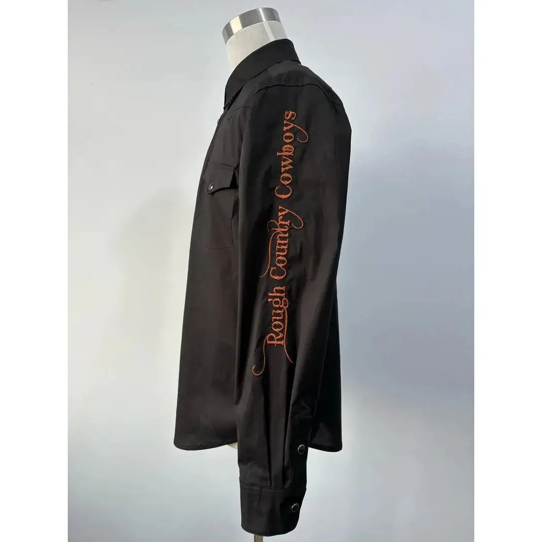 Rough Country Cowboys Men's  Long Sleeve Snap Western Shirt- Black