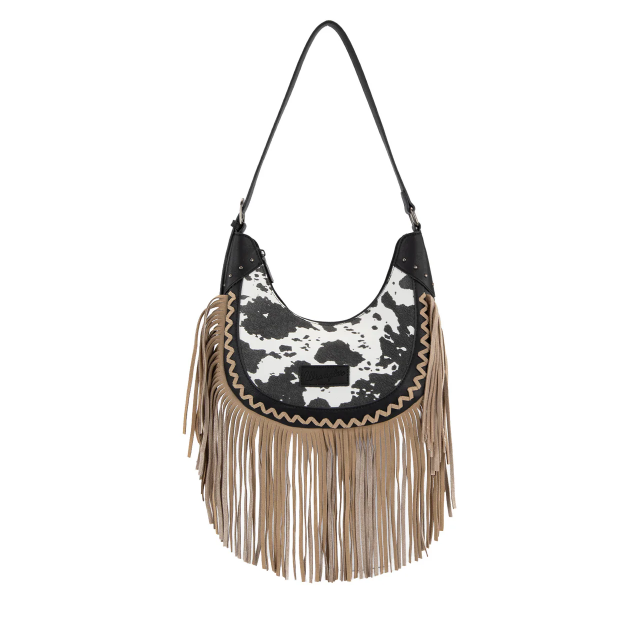 Wrangler Cow Print Fringe Should Hobo Bag- Multiple Colours