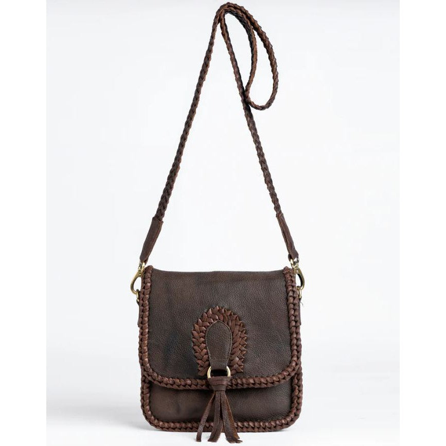 American Darling Genuine Western Leather Crossbody Bag - Braided Trim