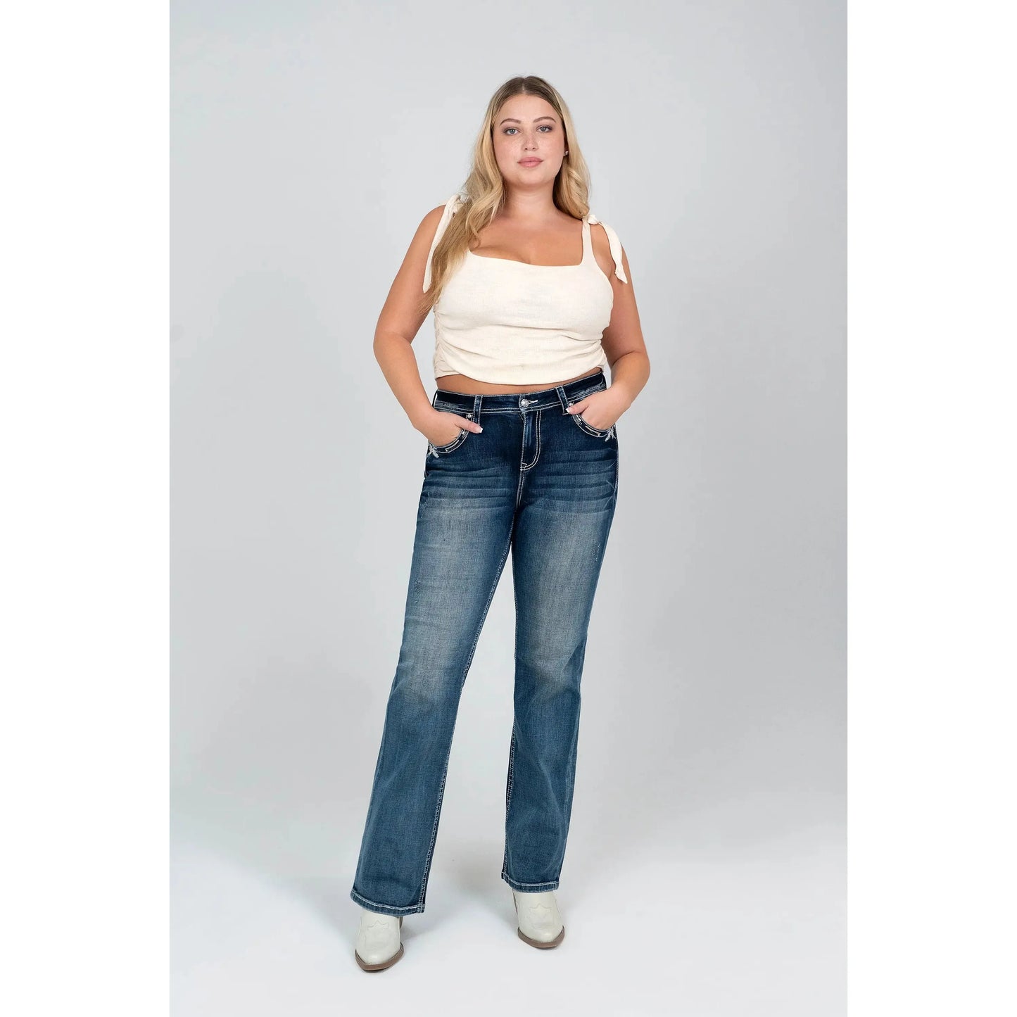 Grace in LA Women's Feather Embellished  Plus Size Jeans