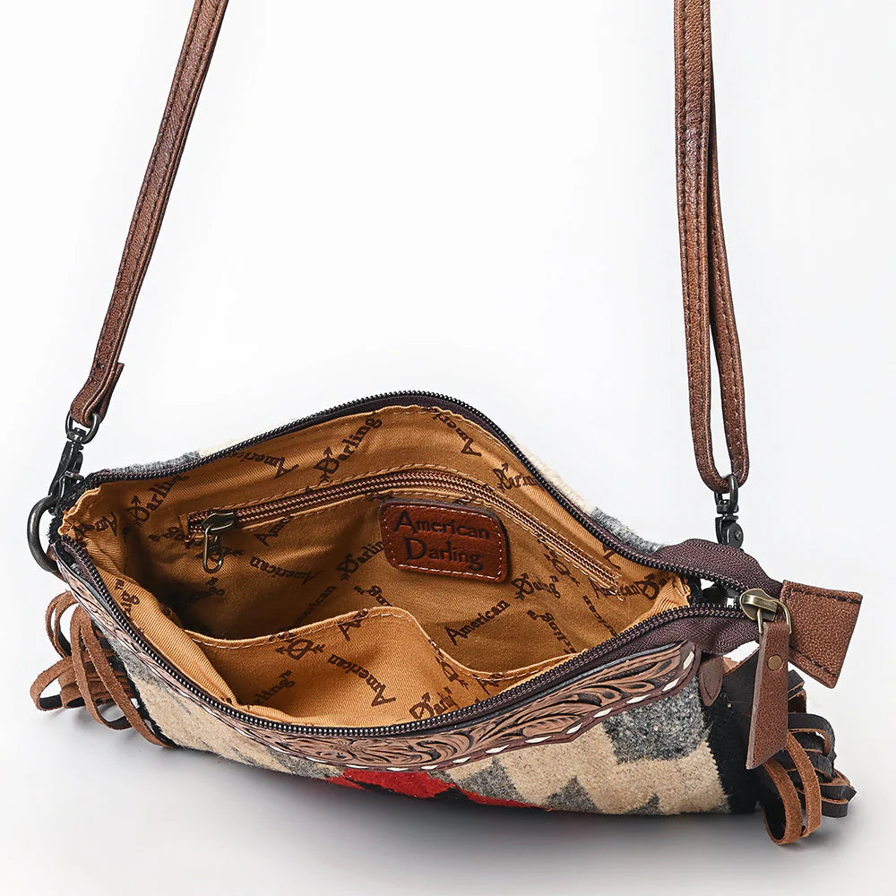American Darling Southern Wool Crossbody Bag with Tooled Leather Yoke