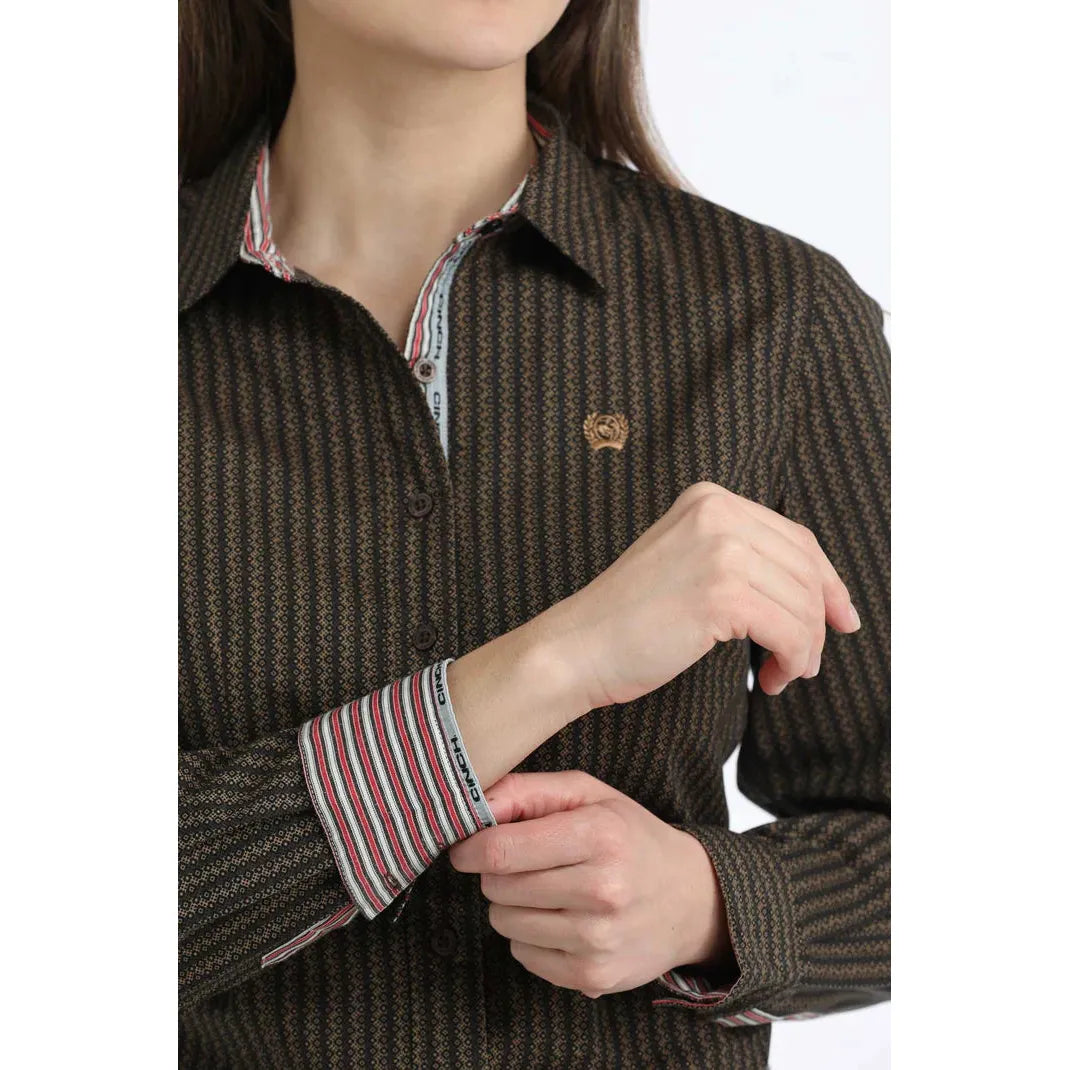 Cinch Women's Long Sleeve Western Geo Stripe Shirt- Brown - Irvine Tack & Western Wear