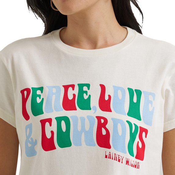 Wrangler Women's Lainey Wilson Peace Love & Cowboys Tee Shirt- White