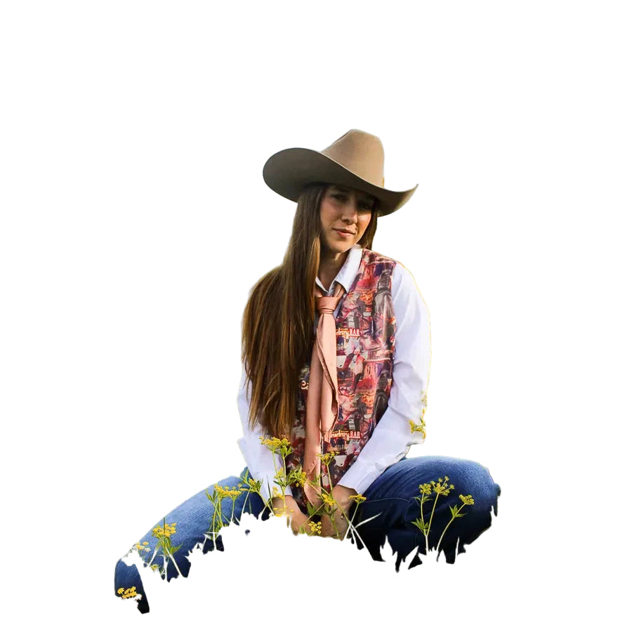 Lucky &amp; Blessed Cowgirl Collage Printed Vest