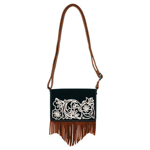Justin Women's Floral Embroidered Small Crossbody Bag - Black/Brown