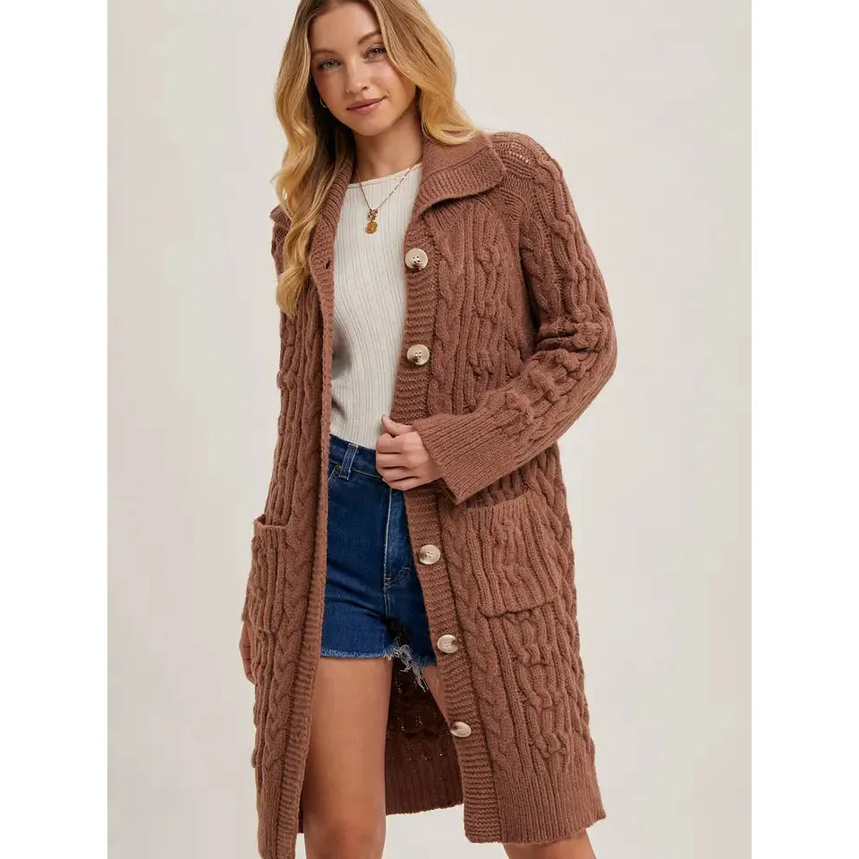 Bluivy Women's Long Sleeve Button Down Cable Knit Sweater Cardigan- Multiple Colours