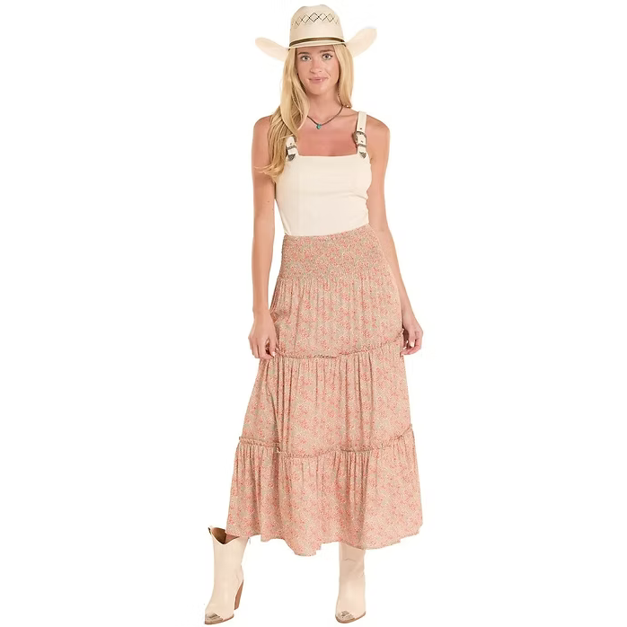 Rock & Roll Women's Layer Floral Print Midi Skirt - Burnt Orange