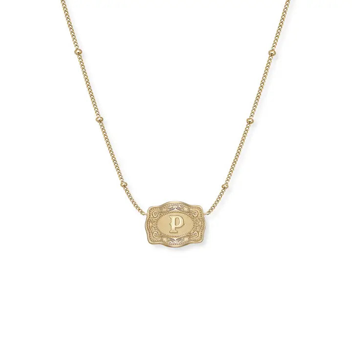 Spur West Ultra Mini Belt Buckle  Initial Necklace- Gold