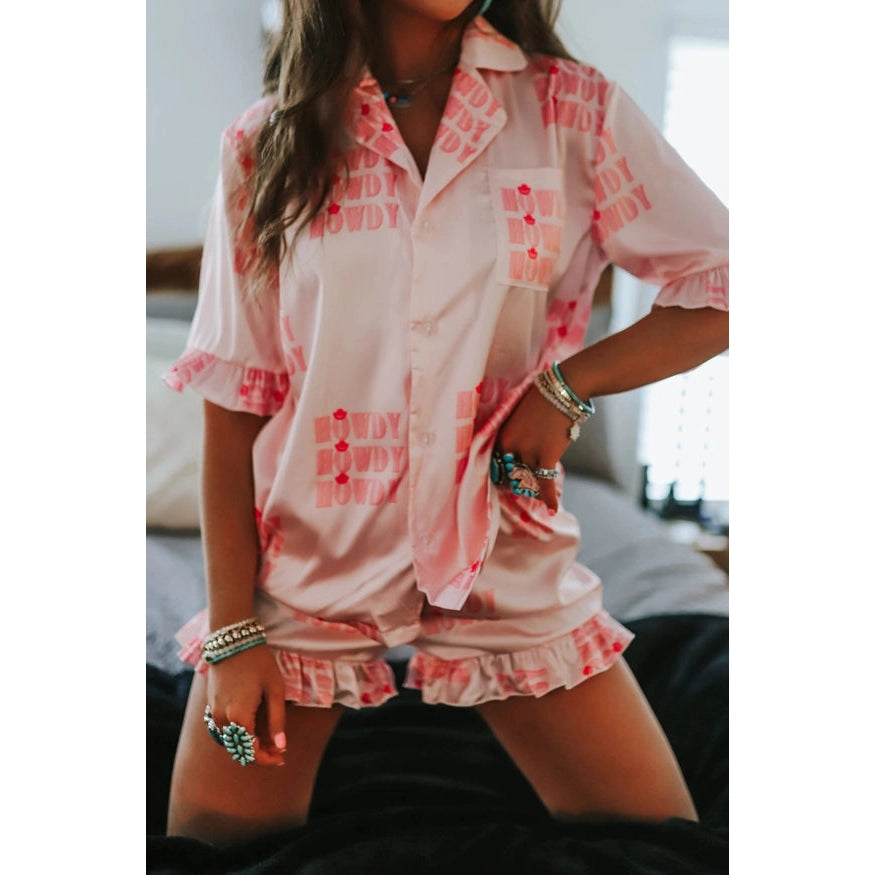 The Front Porch Western Pajama Set - Pink Howdy