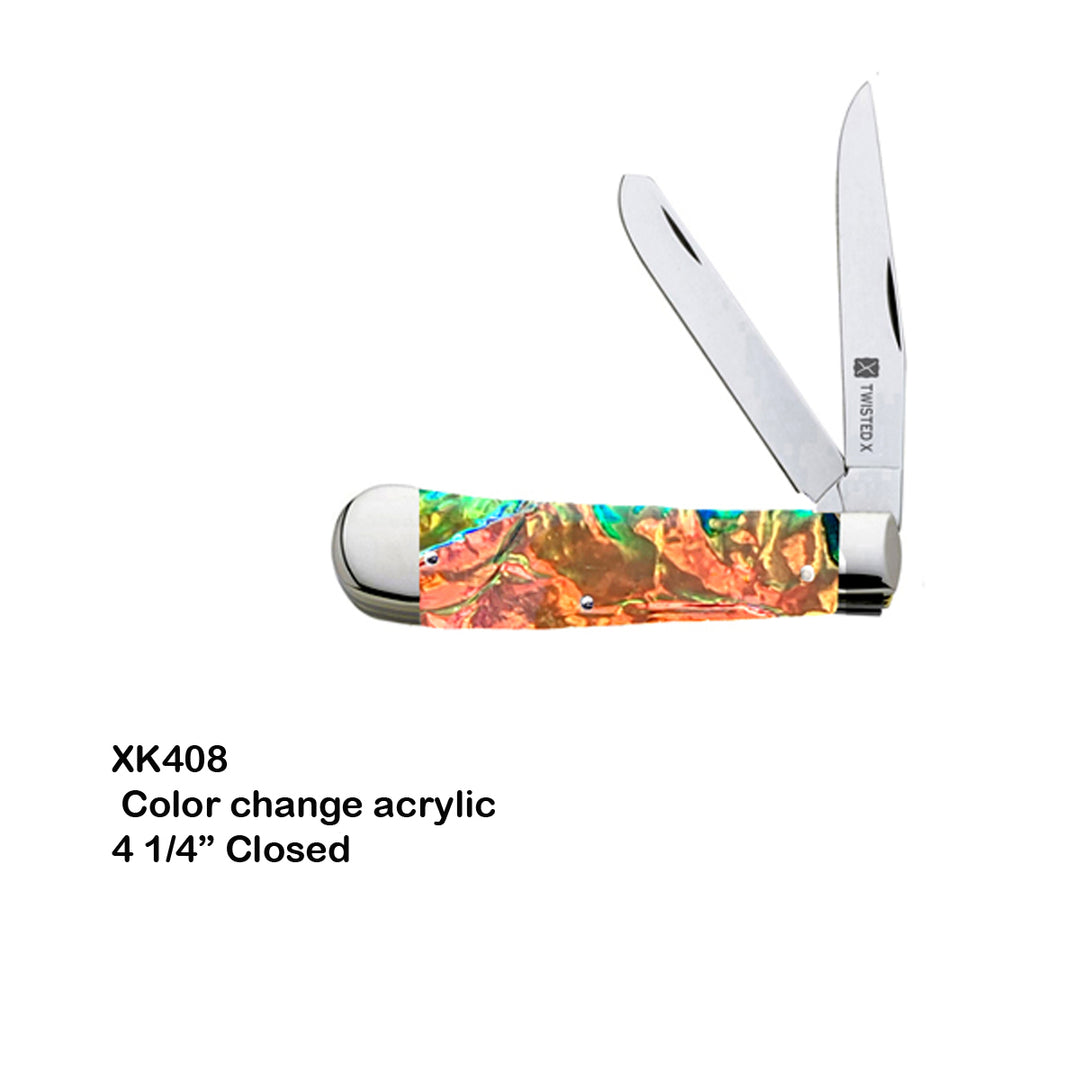 Twisted X Colour-Change Trapper Folding Knife - Morph Green/Orange - Irvine Tack &amp; Western Wear