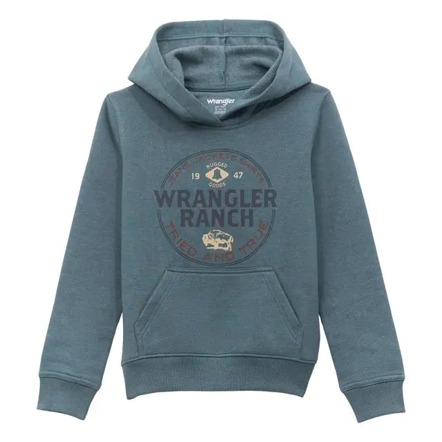 Wrangler Boy's Long Sleeve Wrangler Ranch Hoodie- Blue