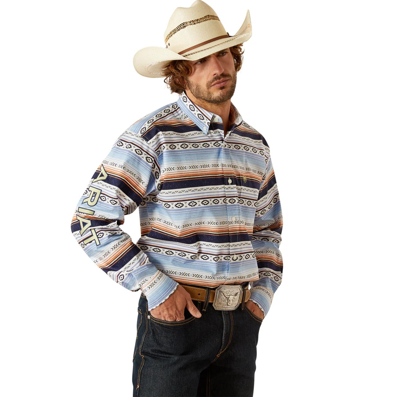 Ariat Men's Long Sleeve Team Deacon Classic Fit Shirt - Blue/Light Green