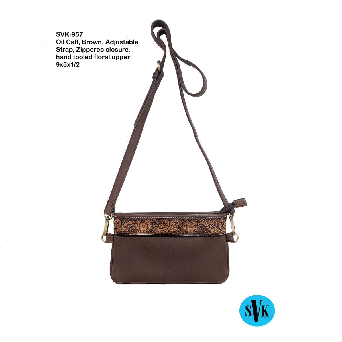 Western Fashion Accessories Svk Hand Tooled Calf Hair Crossbody Purse