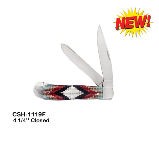 Circle SH Navajo Trapper Pocket Knife - Maroon/Brown/Black