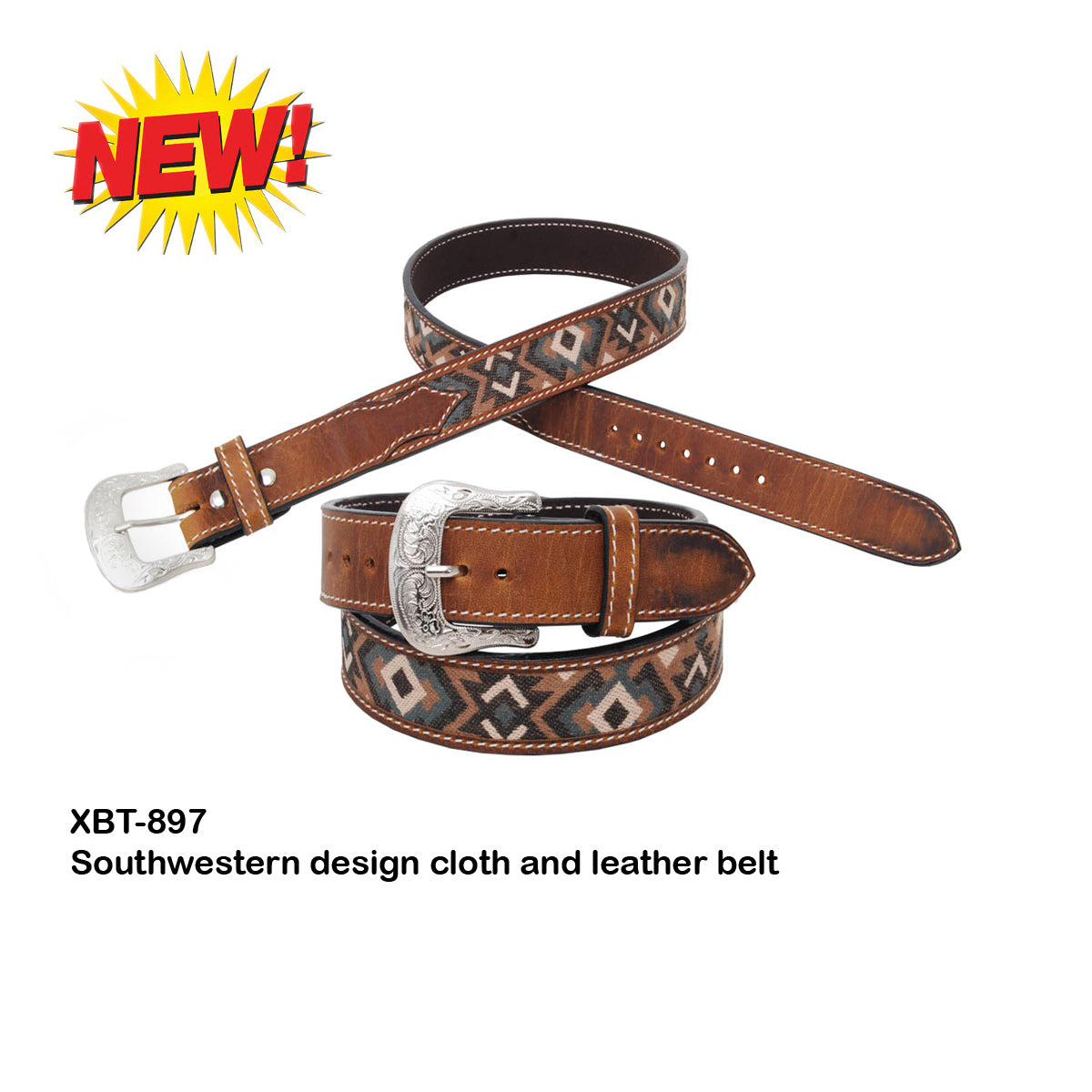 Twisted X Men's Southwest Cloth & Leather Belt - Earth Tones