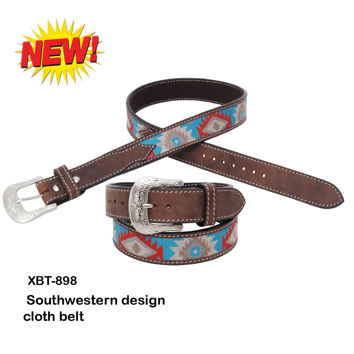 Twisted X Men's Southwestern Cloth & Leather Belt - Turquoise/Wine