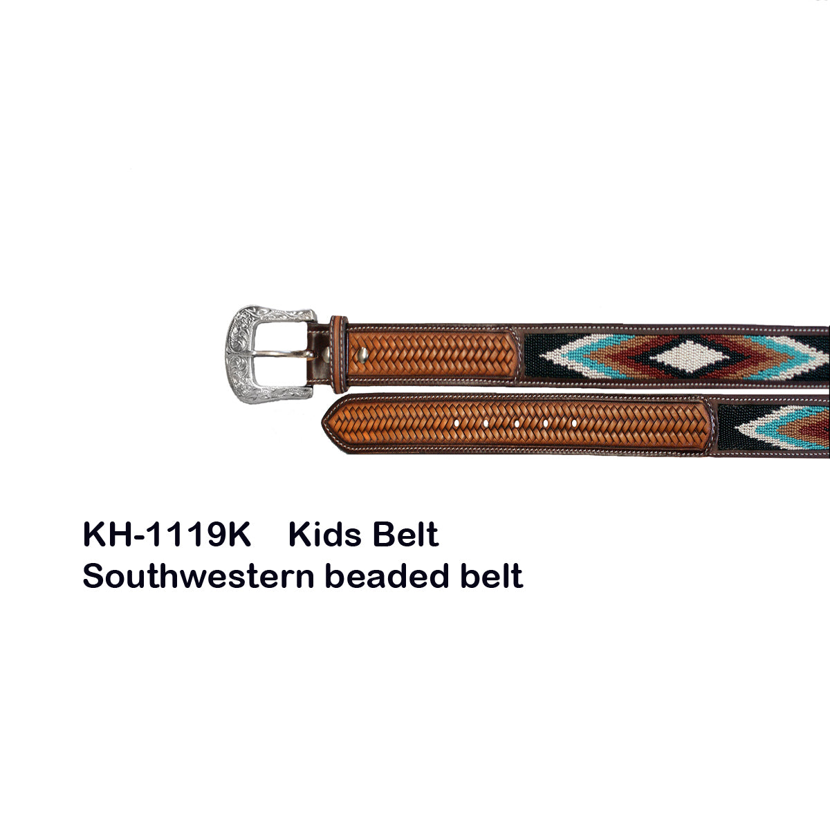 Ranger Belt Co. Kid's Southwestern Beaded Inlay Belt - Red/Turquoise/Brown