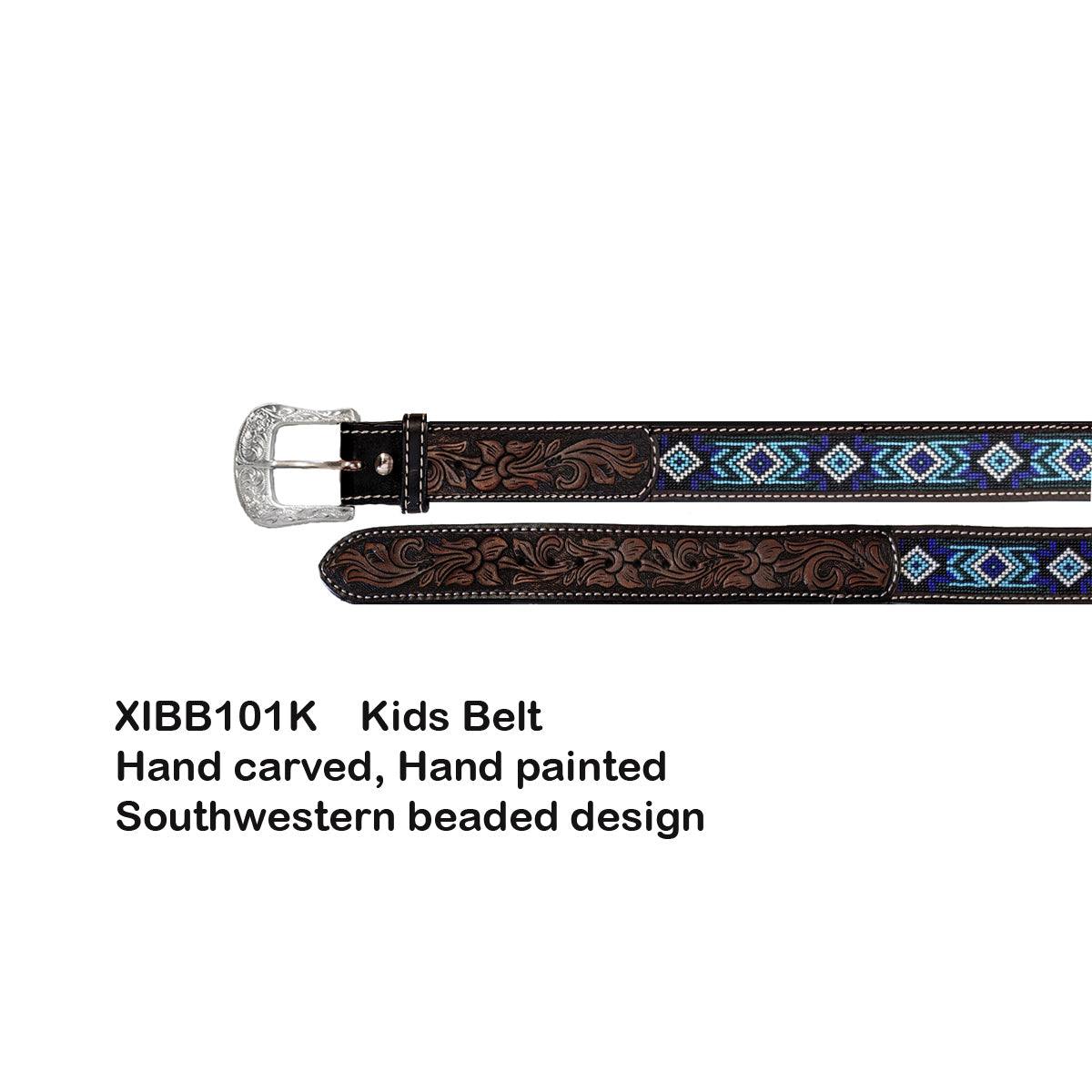 Twisted X Kid's Southwestern Beaded Inlay Belt - Blue/Turquoise