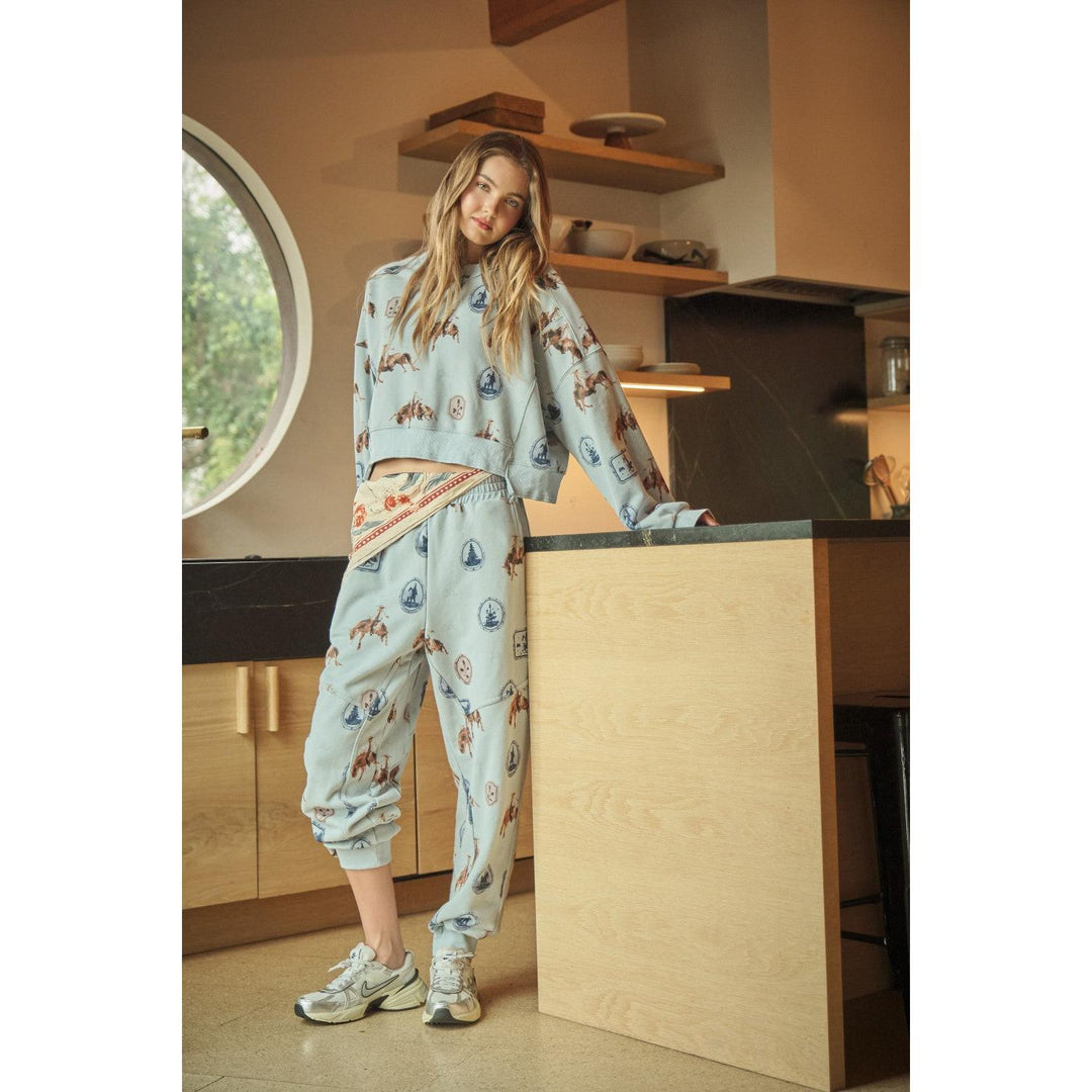 Blue B French Terry Sweatshirt and Jogger Set- Blue