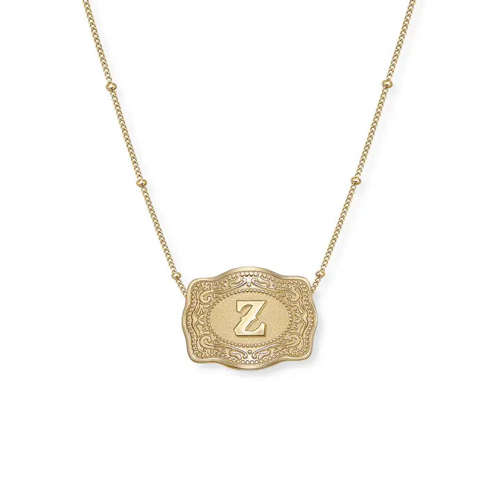 SpurWest Mini Belt Initial Buckle Necklace- Gold
