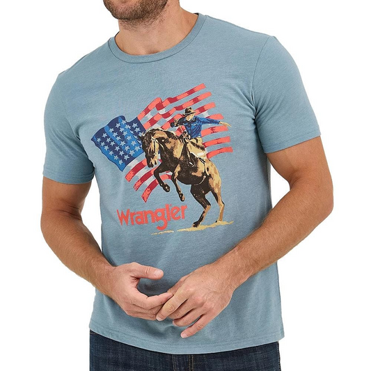 Wrangler Men's Short Sleeve Regular Fit Graphic American Cowboy Tee Shirt - Lead Heather