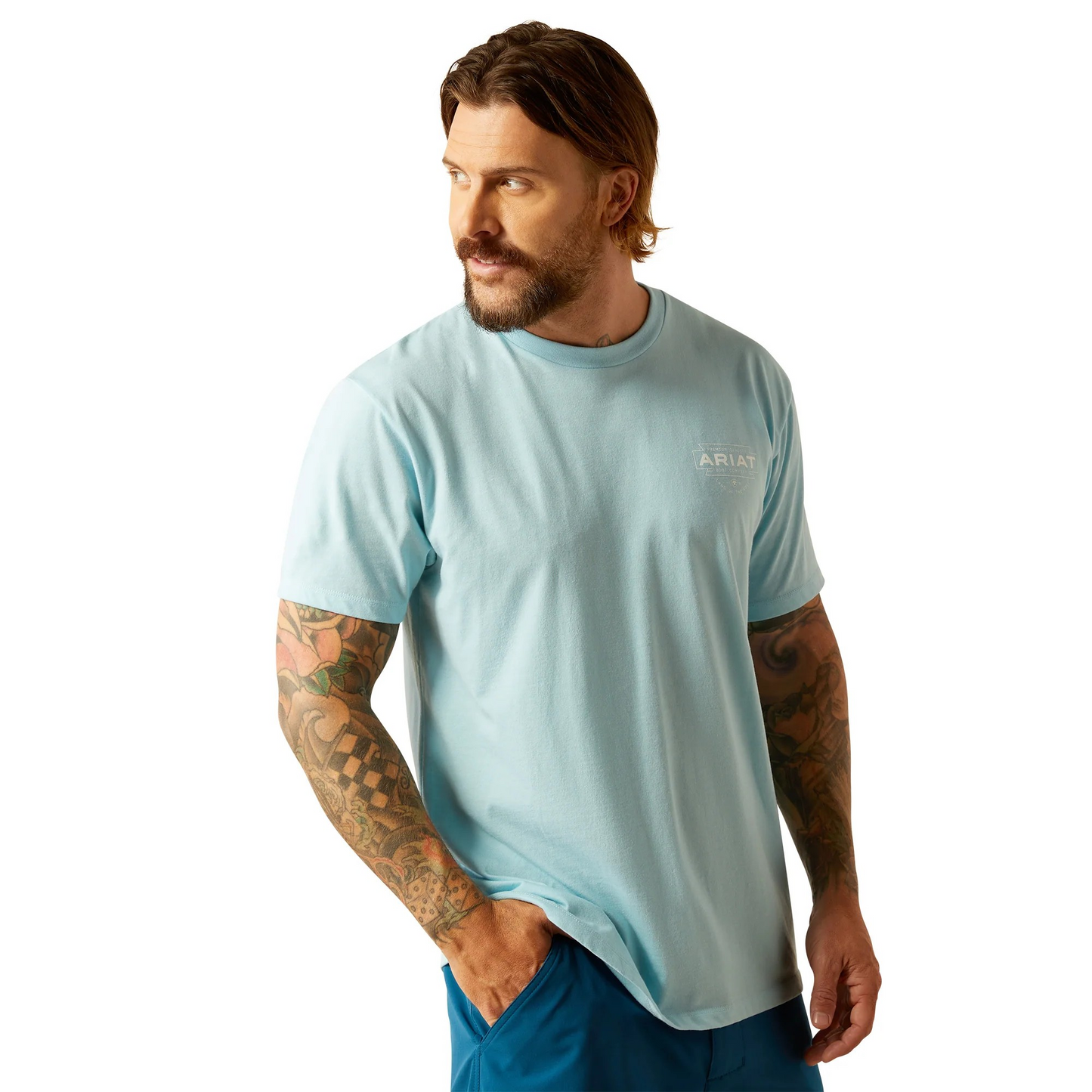 Ariat Men's Short Sleeve Southwest Simple Tee Shirt - Sky Blue Heather