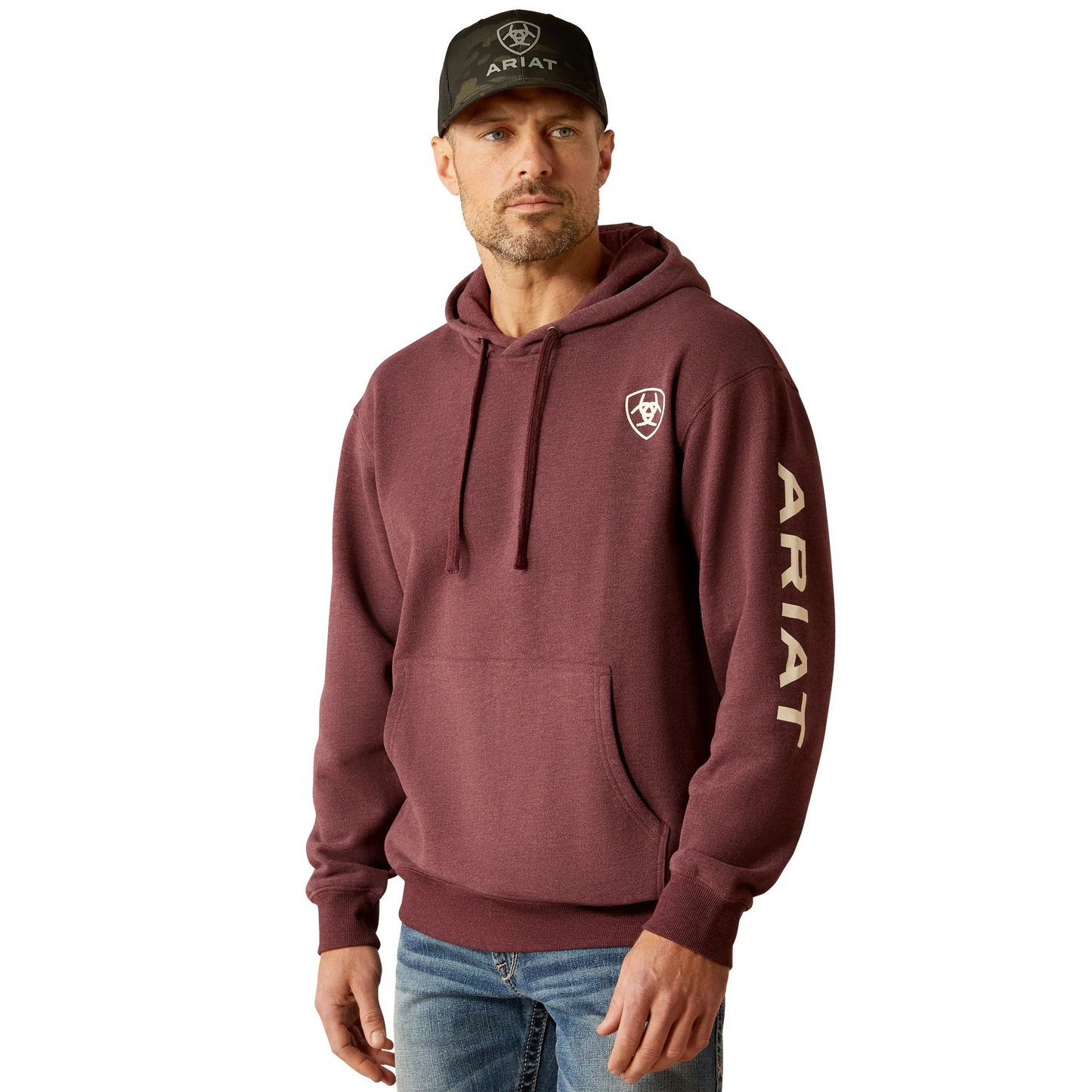 Ariat Men's Logo Long Sleeve Hoodie - Malbec Heather/Soft White