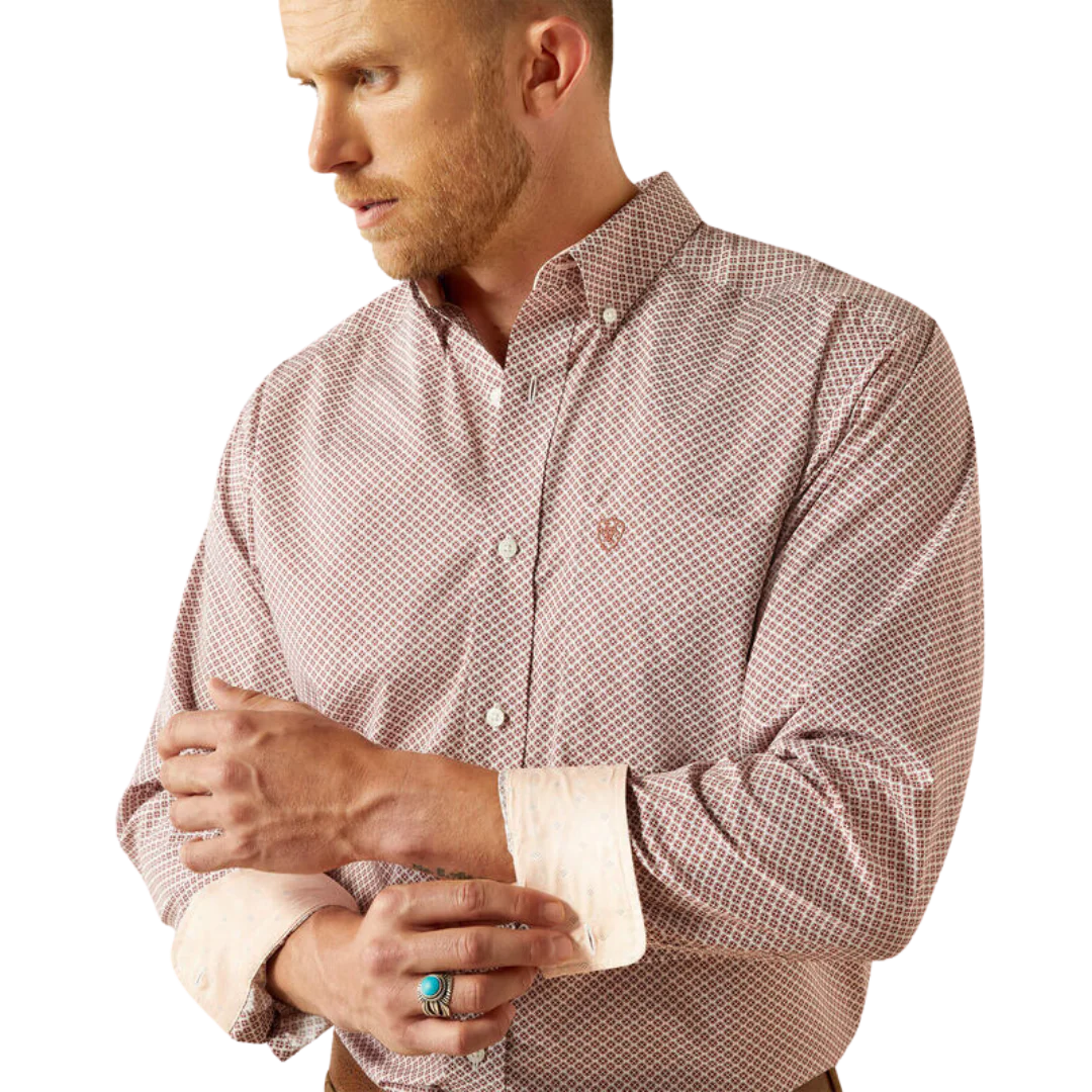 Ariat Men's Long Sleeve Avery Wrinkle Free Classic Fit Shirt- Brick