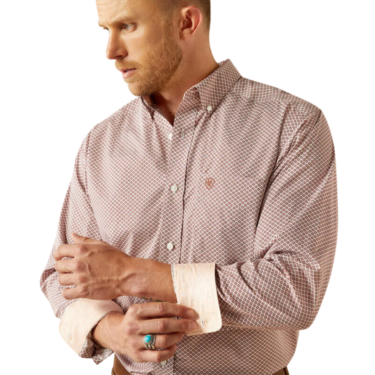 Ariat Men's Long Sleeve Avery Wrinkle Free Classic Fit Shirt- Brick