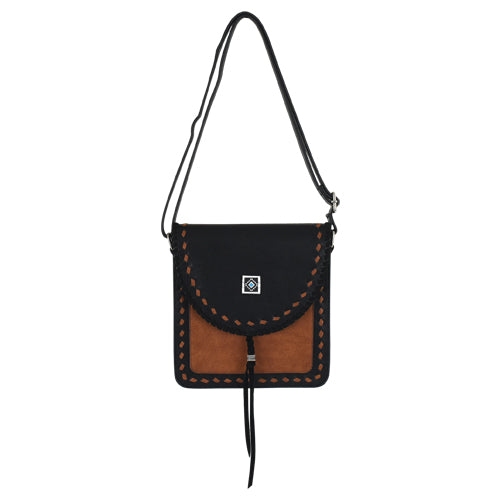 Catchfly Saddlebag Convertible Crossbody Black and Tan with Whipstitch