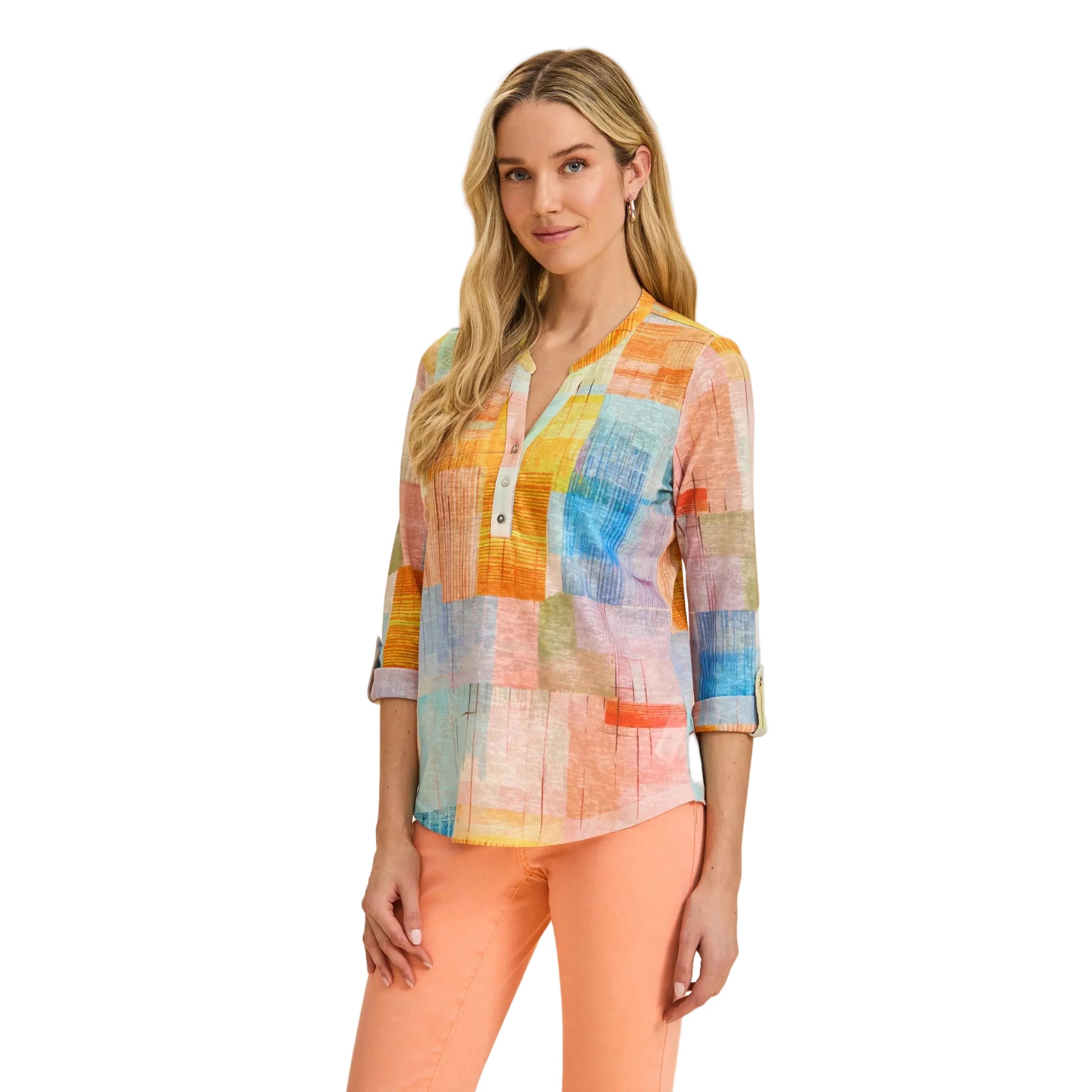 FDJ Women's 3/4 Sleeve Henley Top - Summer Geo - Irvine Tack & Western Wear