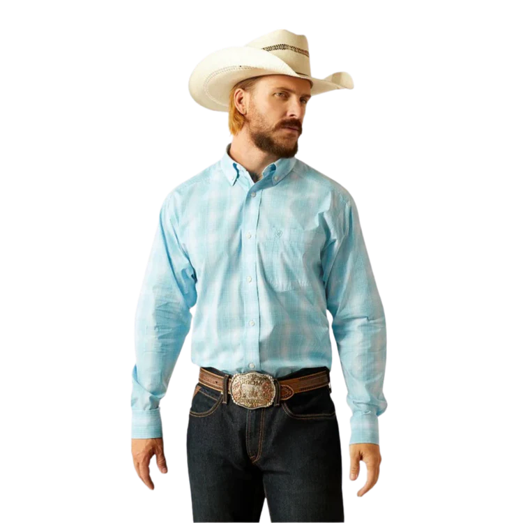 Ariat Men's Long Sleeve Pro Series Gregory Classic Fit Shirt- Light Turquoise
