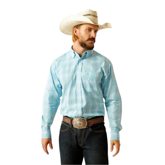 Ariat Men's Long Sleeve Pro Series Gregory Classic Fit Shirt- Light Turquoise