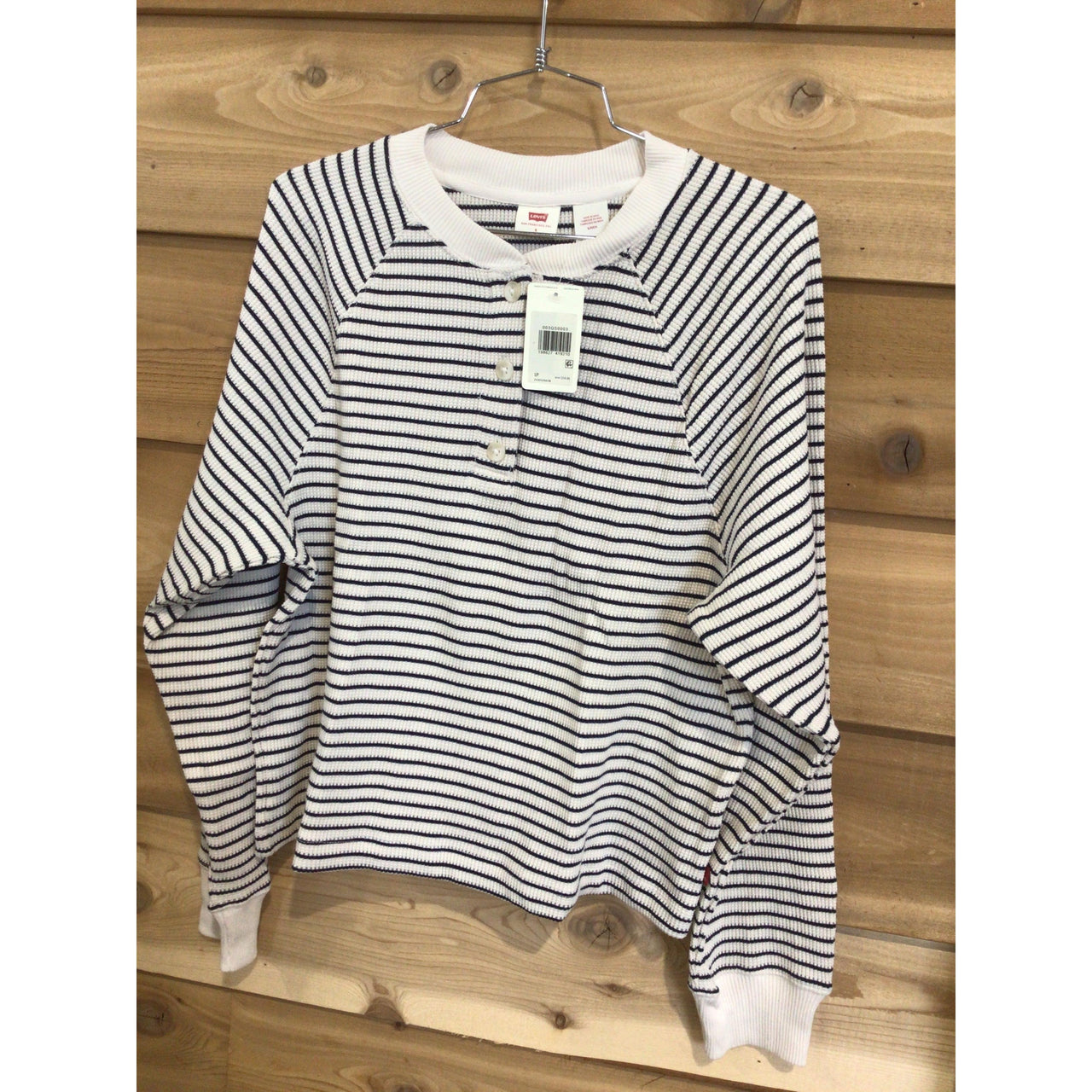 Levi's Women's Long Sleeve  Lassen Henley Jane Stripe Shirt-Gardenia