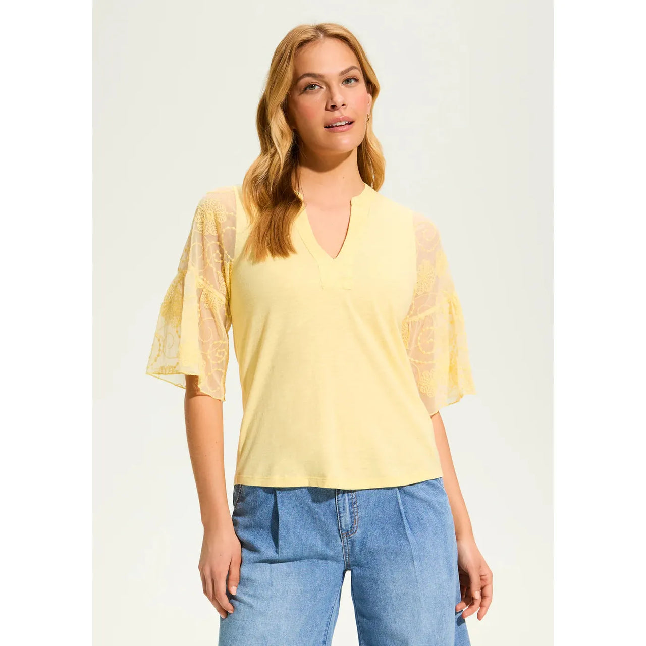 French Dressing Women's Mesh Bell Sleeve Top- Yellow
