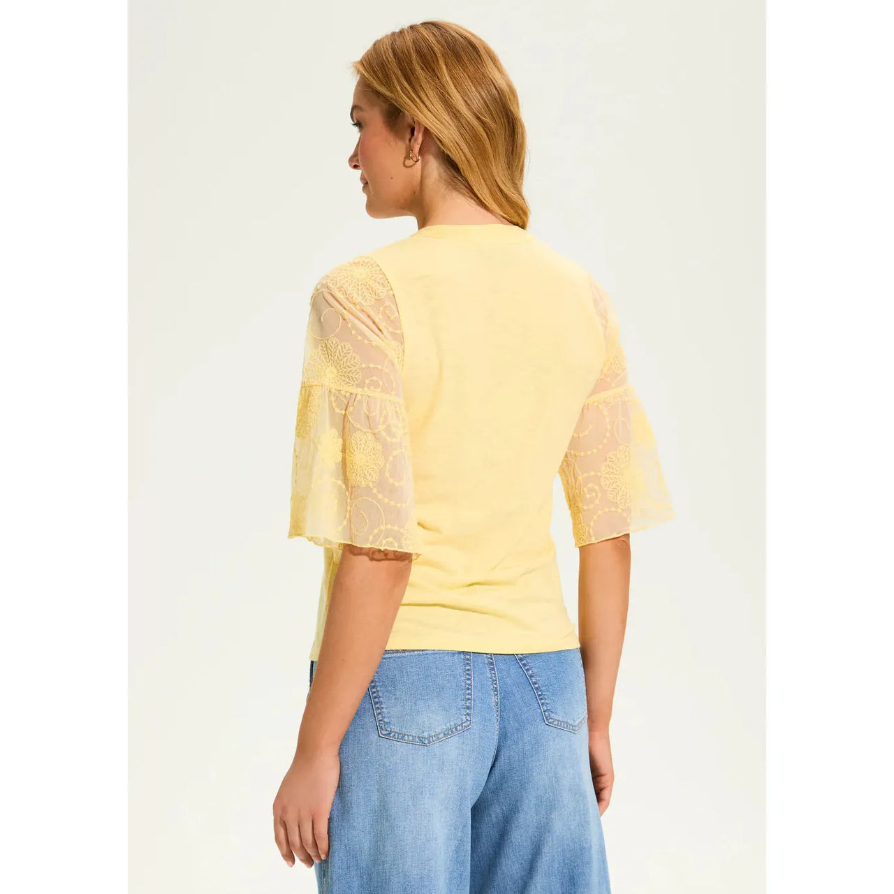 French Dressing Women's Mesh Bell Sleeve Top- Yellow