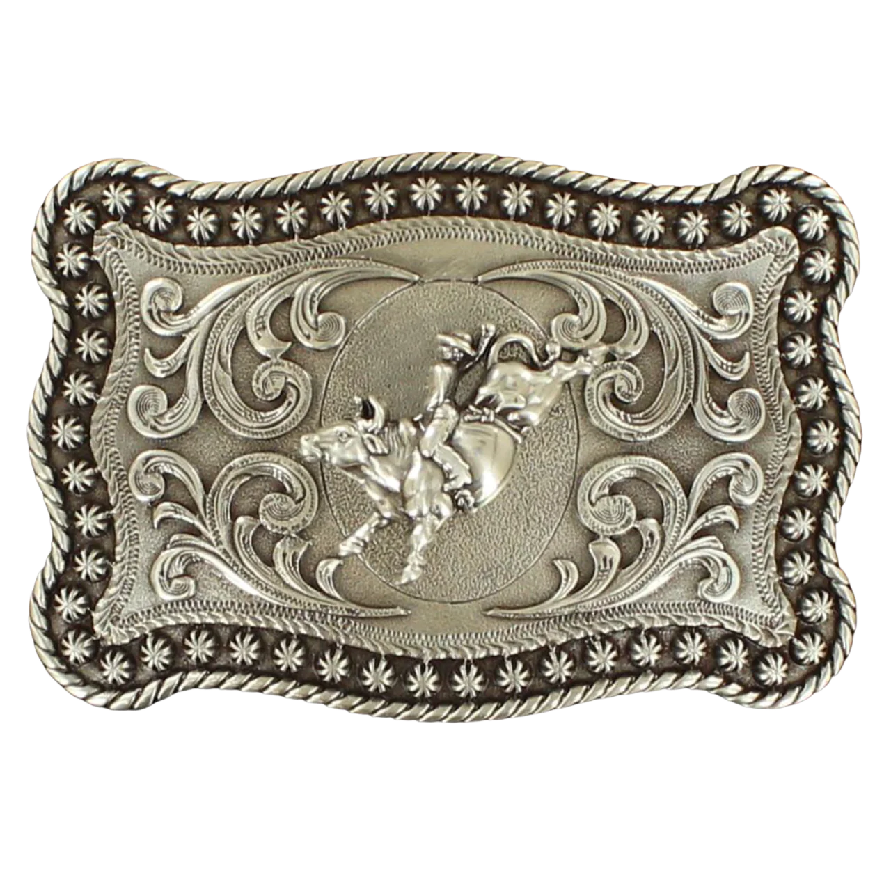 Nocona Men's Rectangle Bull Rider Buckle - Antique Silver